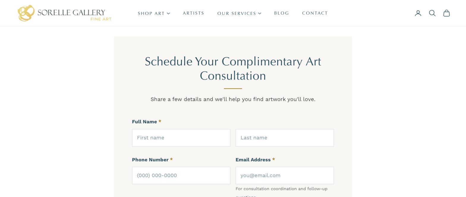 Sorelle appointment booking form