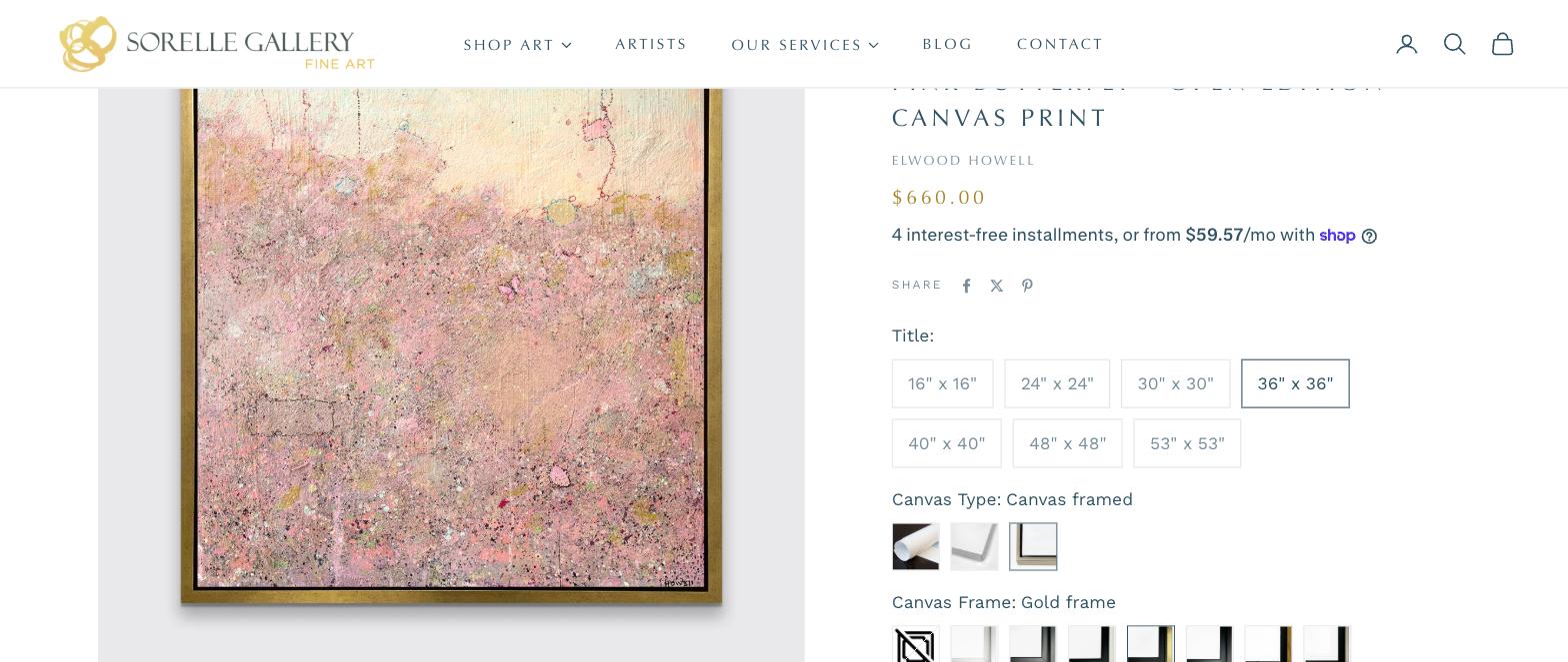 Sorelle print customiser with size and frame options